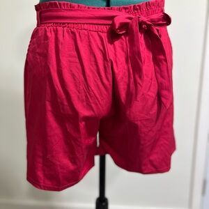High-Waist Tie-Belt Bermuda Shorts in Red